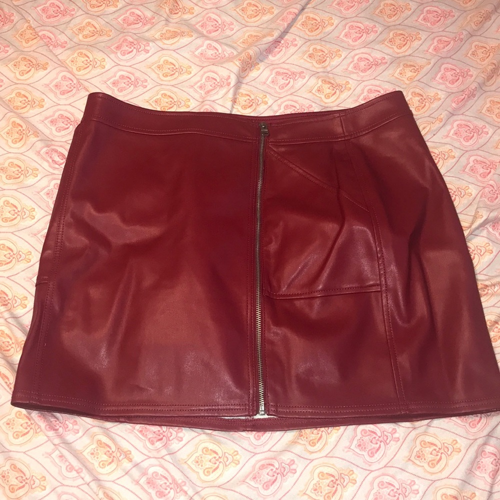 Red faux leather skirt